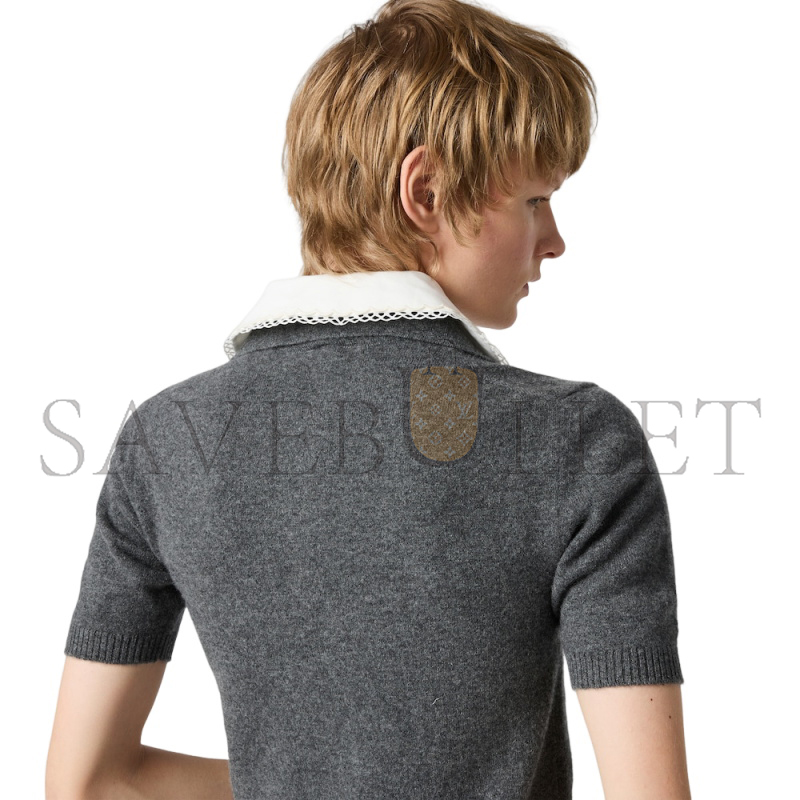 MIU MIU CASHMERE POLO WITH EMBROIDERED POPLIN COLLAR MML03Z